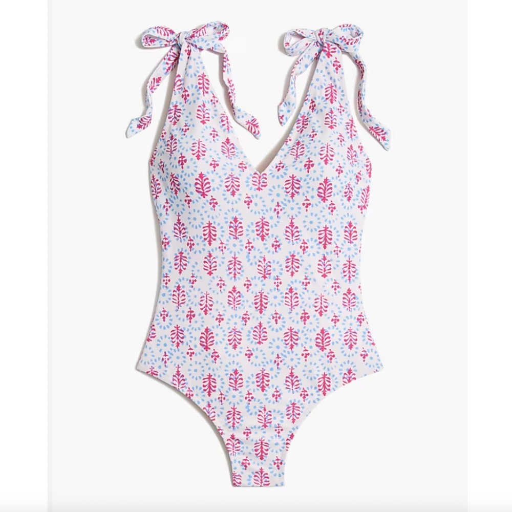 J.Crew Printed Tie Shoulder One Piece Swimsuit Size 3X Removable Padding